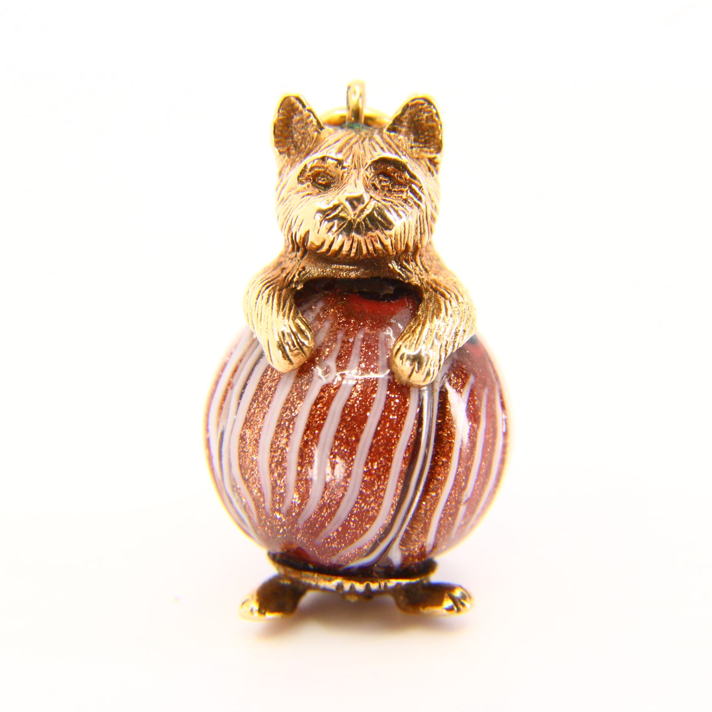 Vintage 9ct Gold Cat Charm Pendant with Goldstone Ball Feline Gift