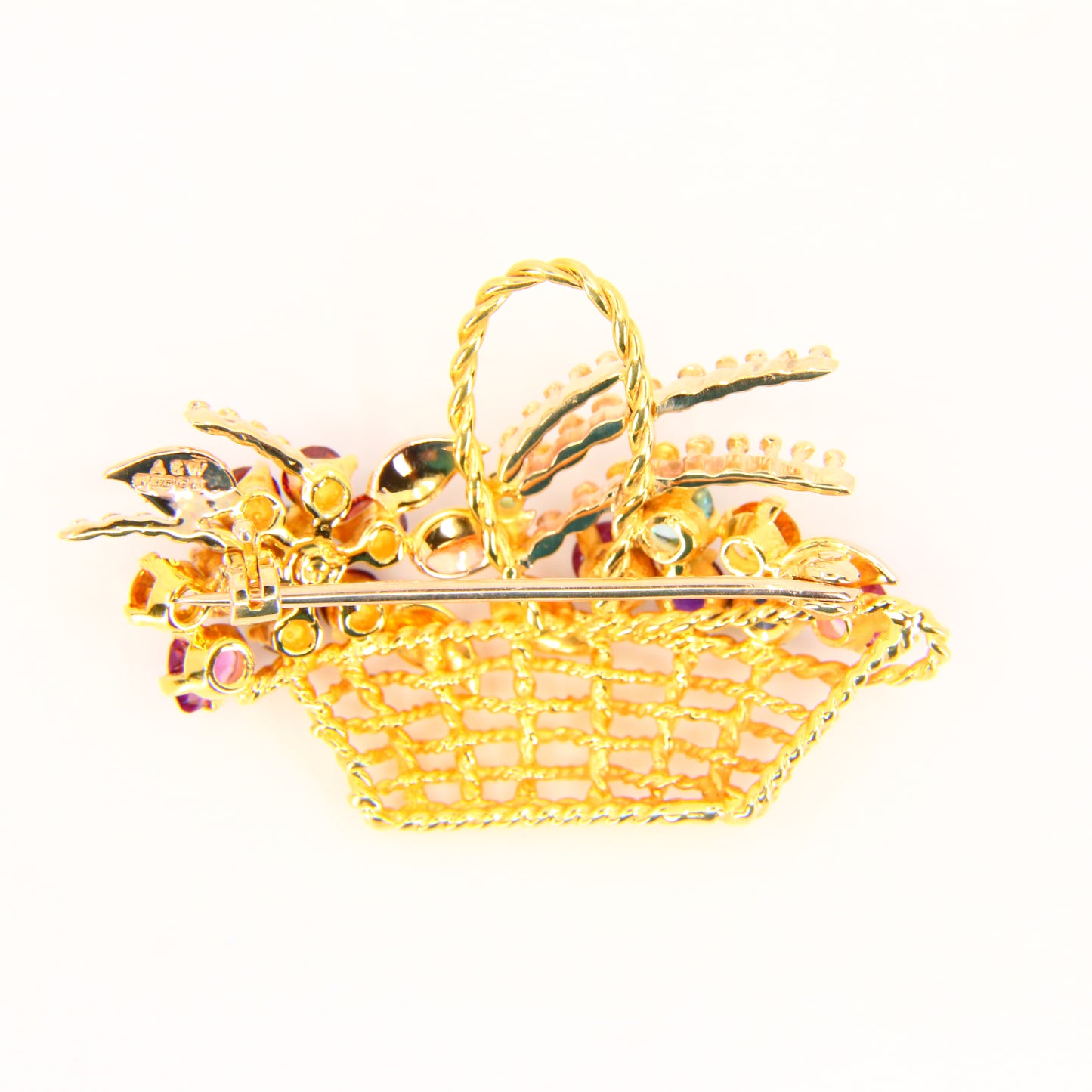Vintage 9ct Gem Set Giardiniera Brooch Hallmarked Yellow Gold