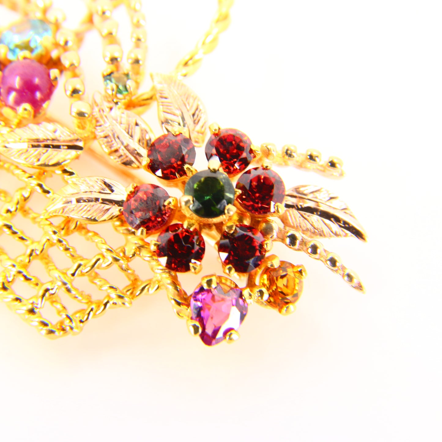 Vintage 9ct Gem Set Giardiniera Brooch Hallmarked Yellow Gold