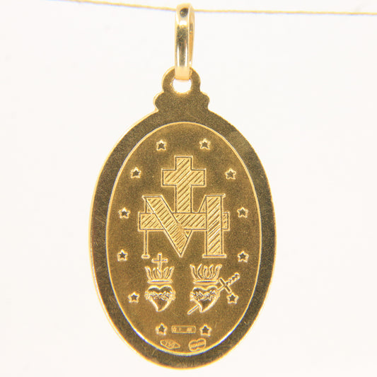 Vintage 18k Yellow Gold Miraculous Mary Medal Pendant Religious Italian Unoaerre