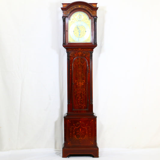 Antique English Miniature Mahogany Inlaid Longcase Clock 8-day Striking Le Roy & Fils