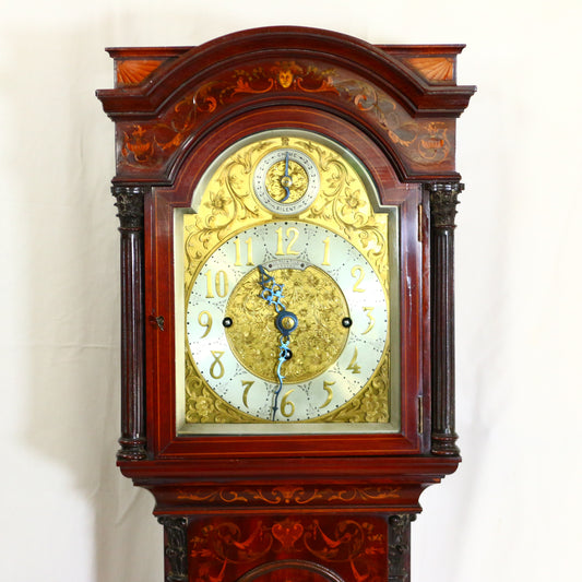 Antique English Miniature Mahogany Inlaid Longcase Clock 8-day Striking Le Roy & Fils