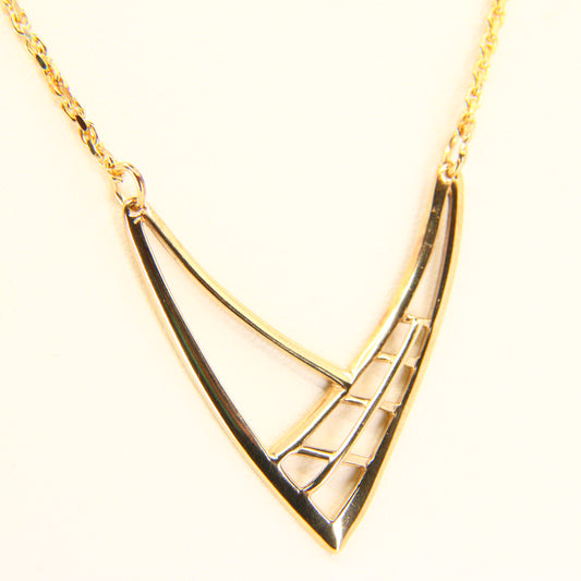 Vintage 9 Carat Gold 16 inch Stylised Wishbone Pendant on 9ct Gold Chain Necklace