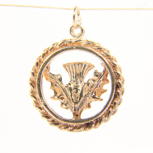 Vintage 9ct Hallmarked Yellow Gold Scottish Thistle Wreath Charm Pendant Gift