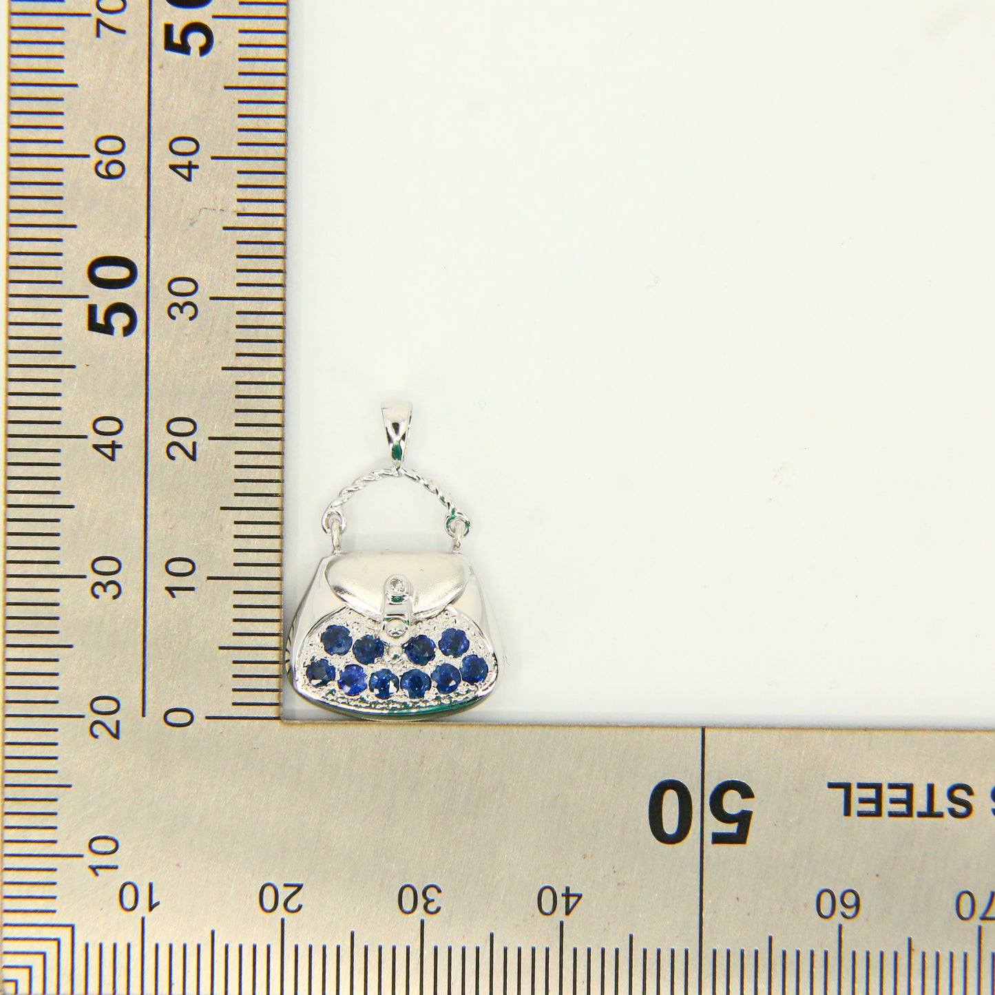Vintage 14K White Gold Handbag Charm Blue Spinel Pendant Solid Gift