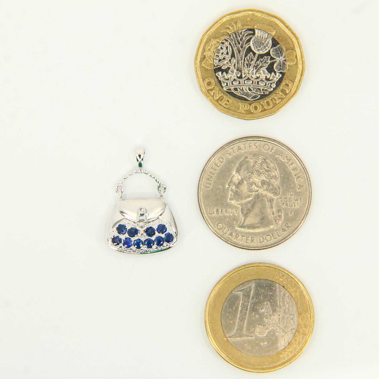 Vintage 14K White Gold Handbag Charm Blue Spinel Pendant Solid Gift