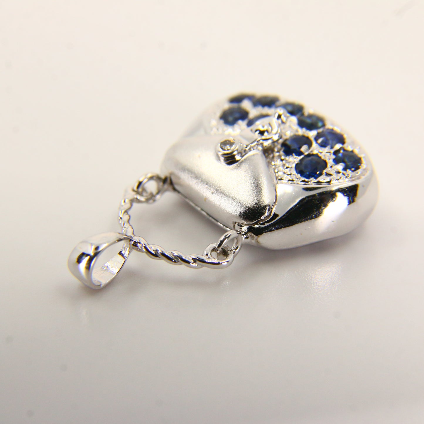 Vintage 14K White Gold Handbag Charm Blue Spinel Pendant Solid Gift
