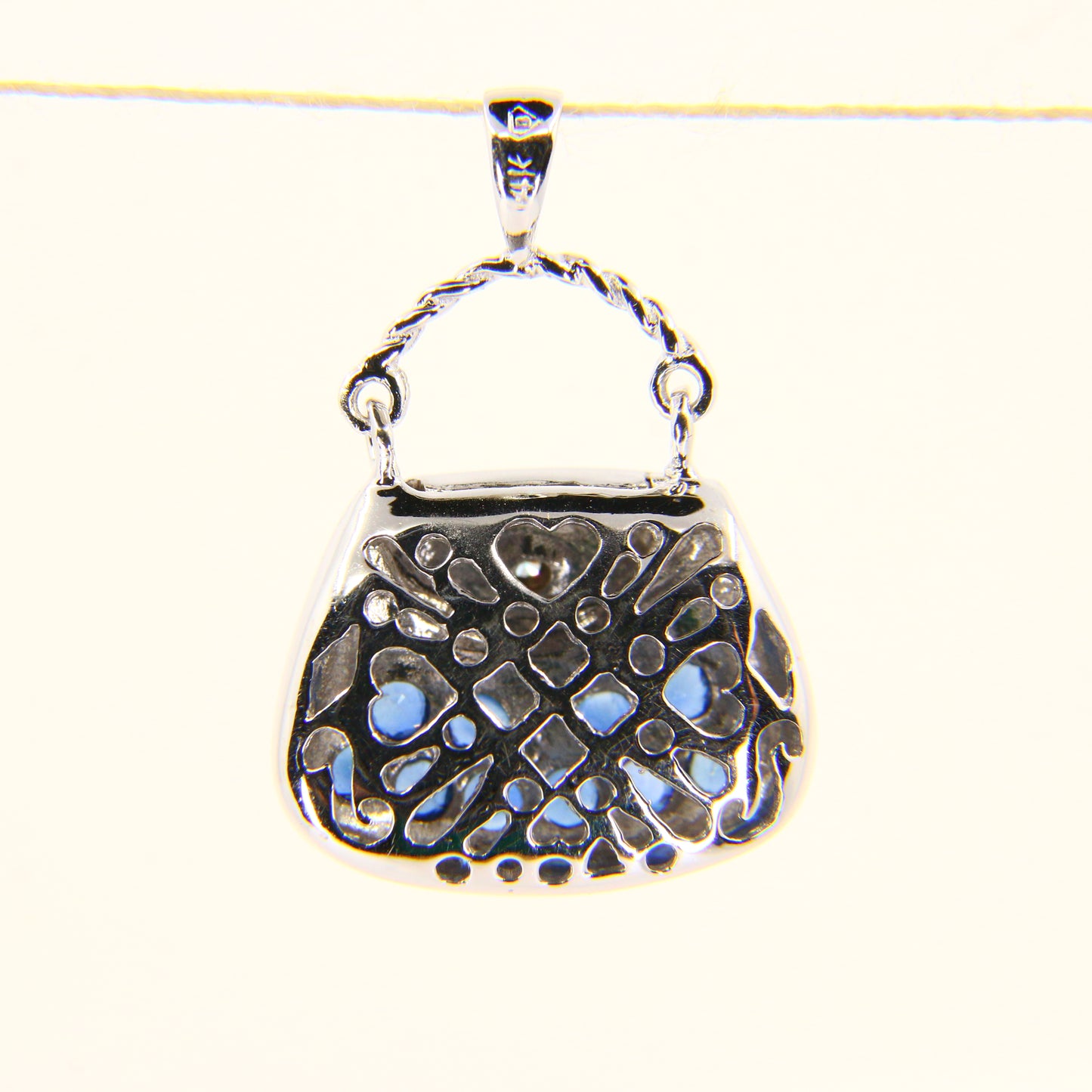 Vintage 14K White Gold Handbag Charm Blue Spinel Pendant Solid Gift