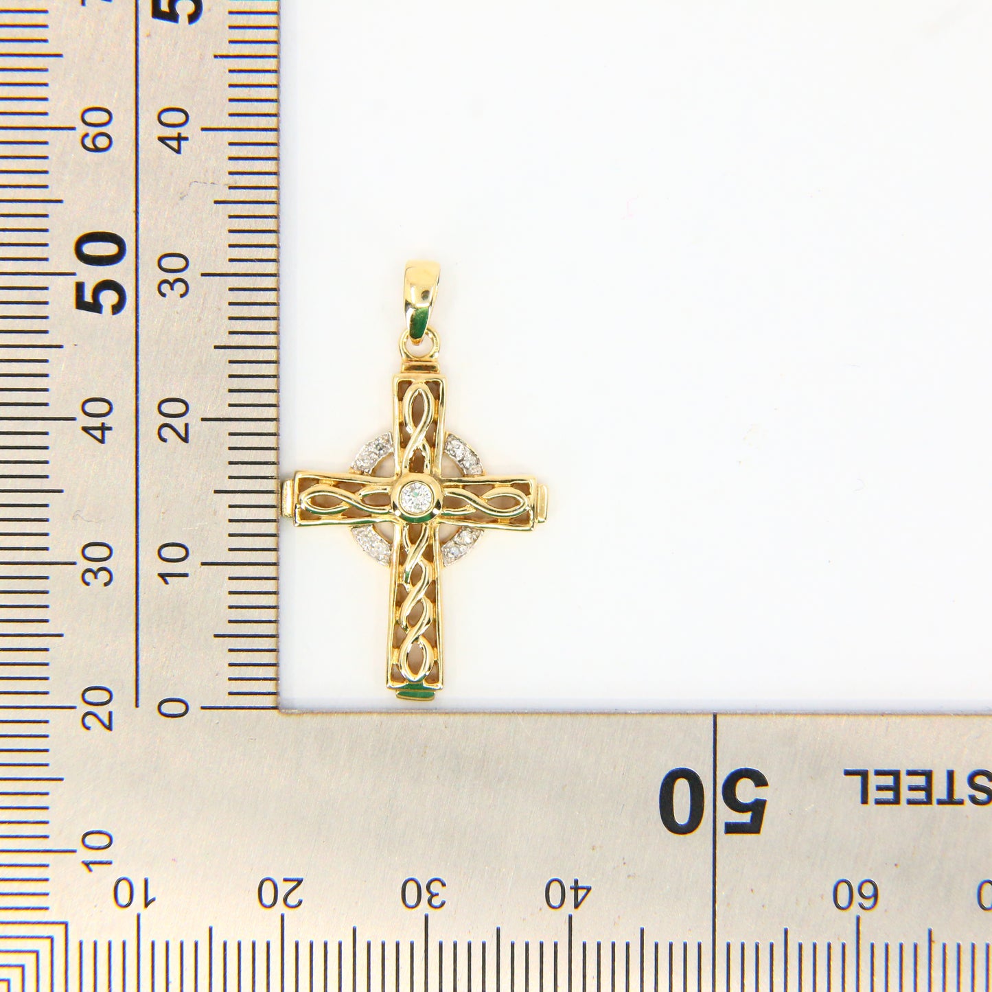 Vintage 9ct Hallmarked Gold Celtic Cross Pendant | Diamond Set Charm