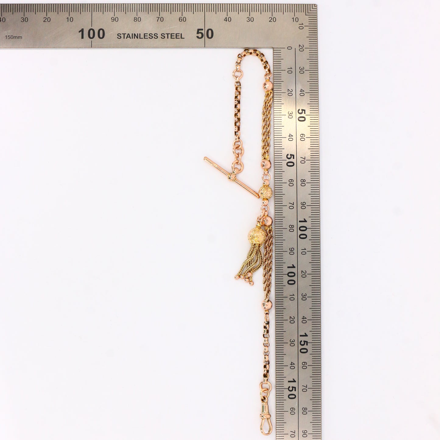 Antique 9ct Gold Albertina Chain 9" with T Bar & Tassel Victorian Bracelet
