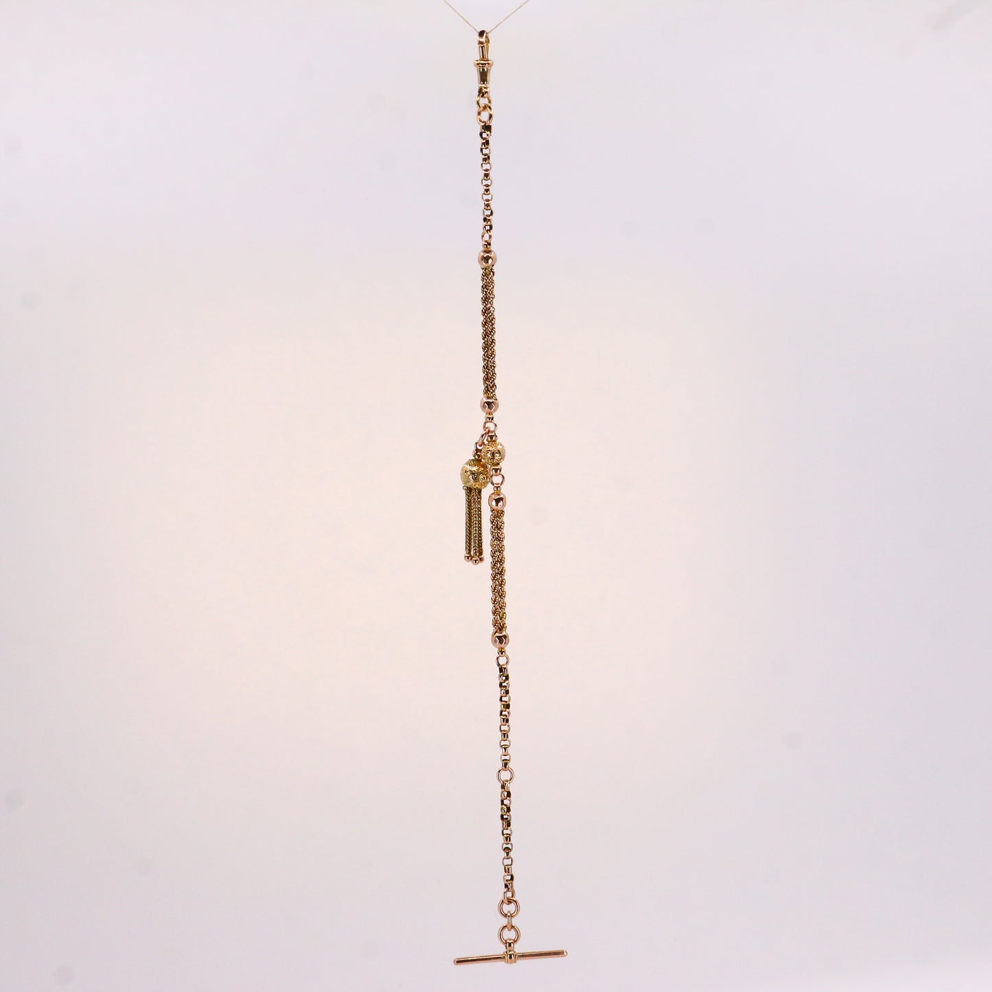 Antique 9ct Gold Albertina Chain 9" with T Bar & Tassel Victorian Bracelet