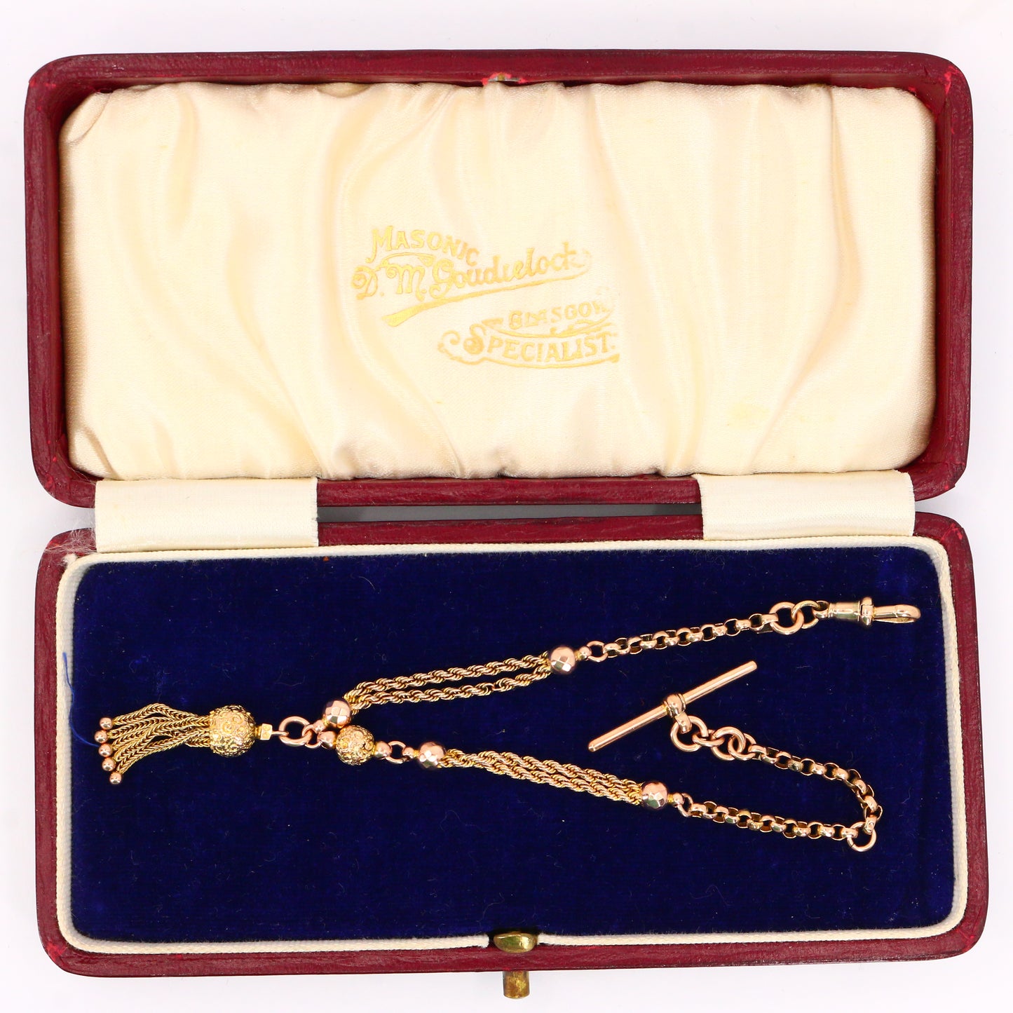 Antique 9ct Gold Albertina Chain 9" with T Bar & Tassel Victorian Bracelet