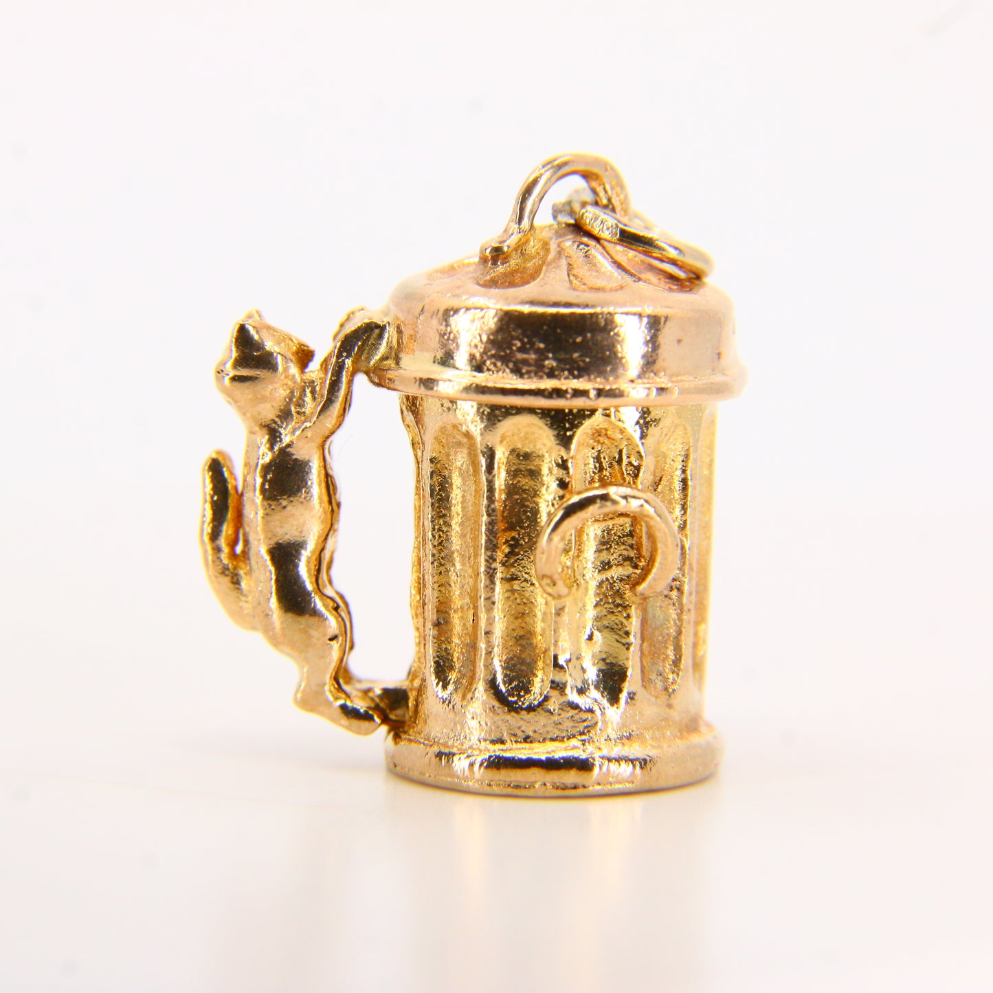 Vintage 9ct Hallmarked Cat Charm | Solid Gold Opening Pendant with Fish