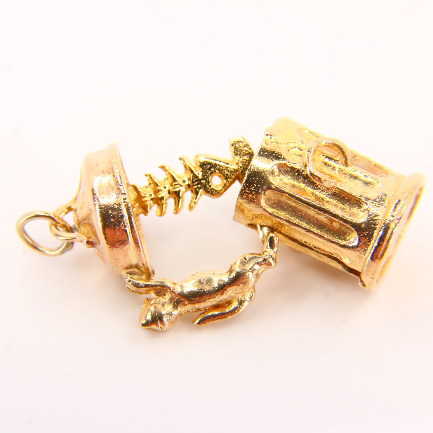 Vintage 9ct Hallmarked Cat Charm | Solid Gold Opening Pendant with Fish