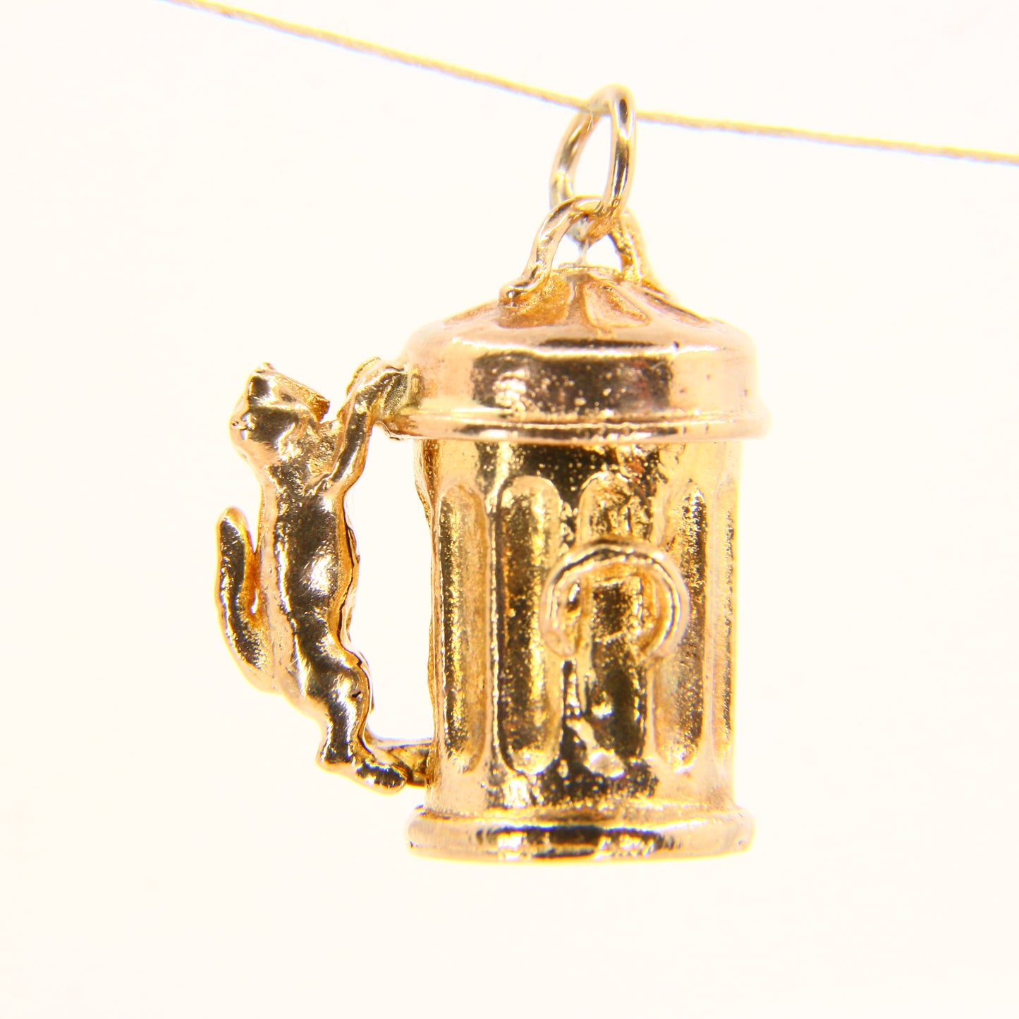Vintage 9ct Hallmarked Cat Charm | Solid Gold Opening Pendant with Fish