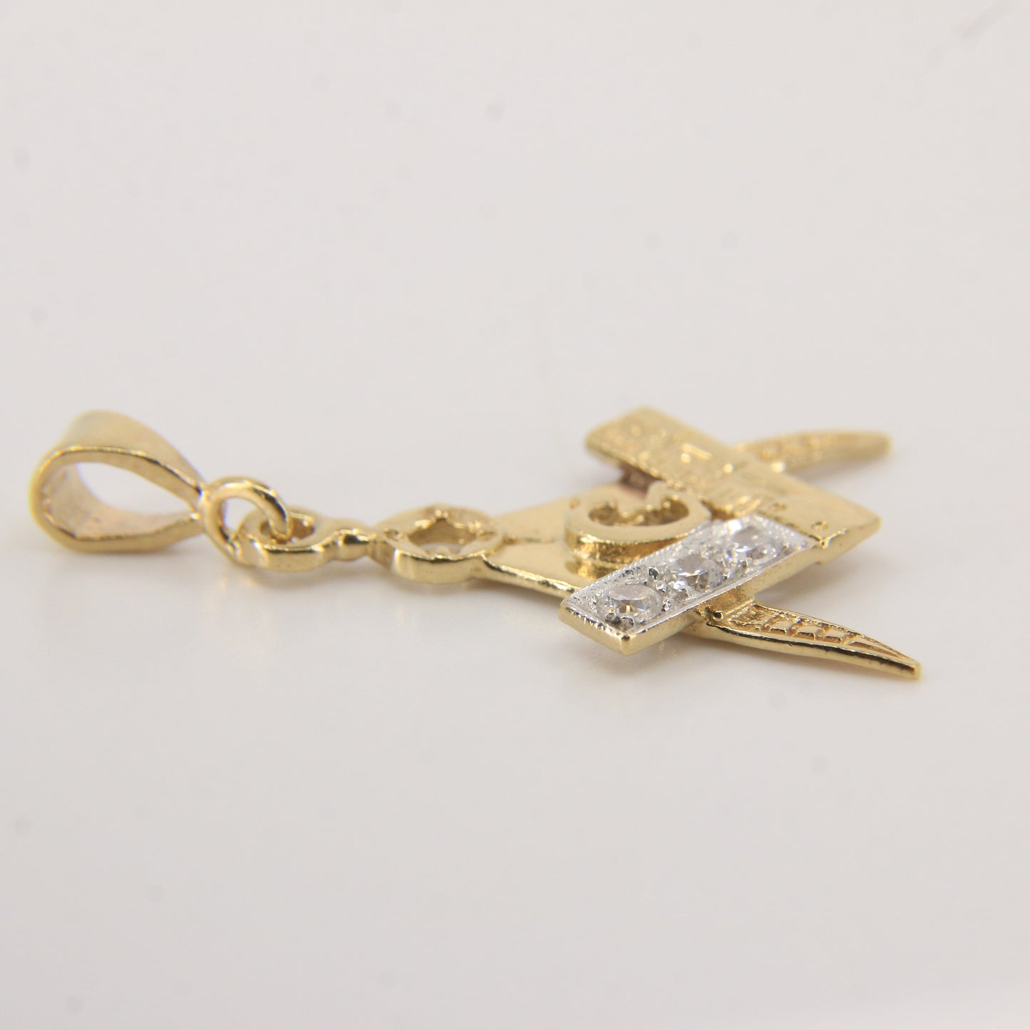 Vintage 9ct Gold Hallmarked Masonic Pendant Compass Square G Emblem CZ Stones