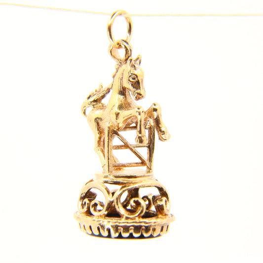 Vintage 9ct Jumping Horse Charm Onyx Stone Hallmarked Gold Pendant Equine Gift