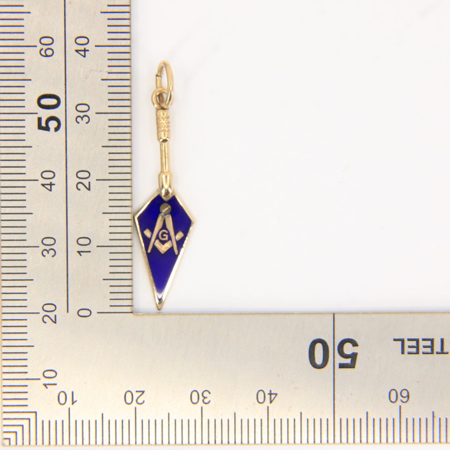 Vintage 9ct Gold Hallmarked Masonic Trowel Pendant Blue Enamel Freemason Charm