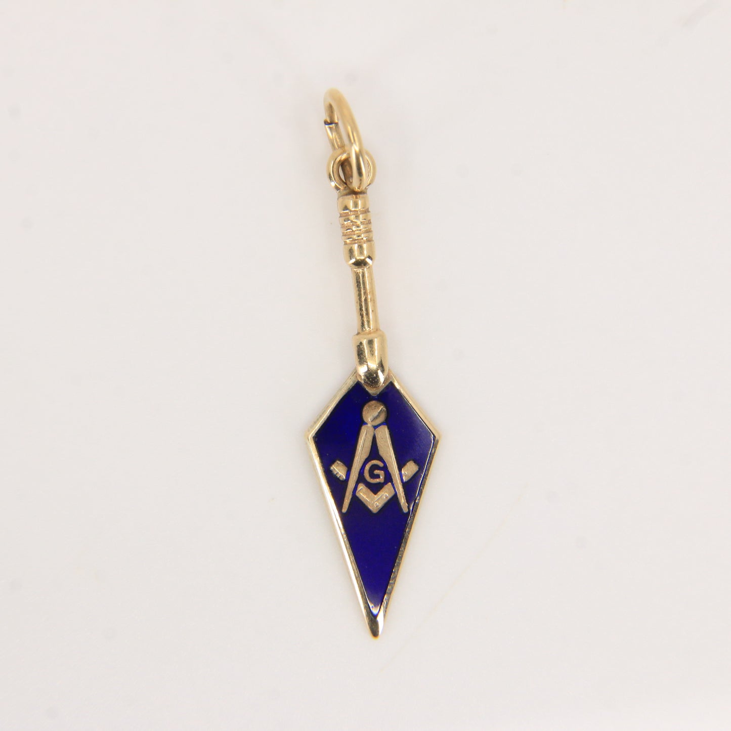 Vintage 9ct Gold Hallmarked Masonic Trowel Pendant Blue Enamel Freemason Charm