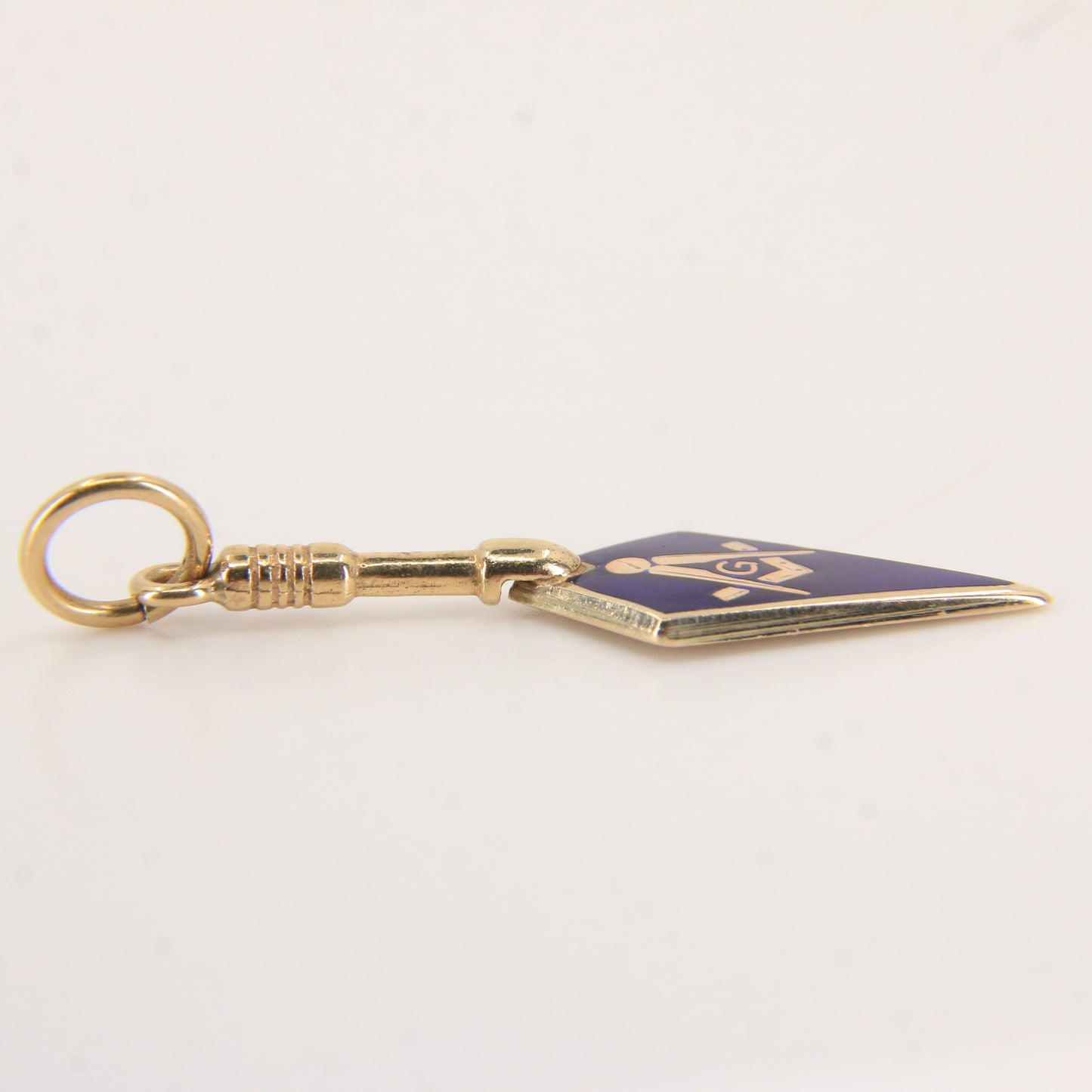 Vintage 9ct Gold Hallmarked Masonic Trowel Pendant Blue Enamel Freemason Charm
