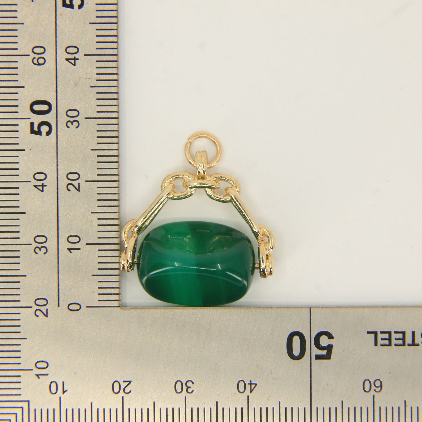 Vintage 9ct Hallmarked Gold Spinner Pendant – Malachite Fob Charm