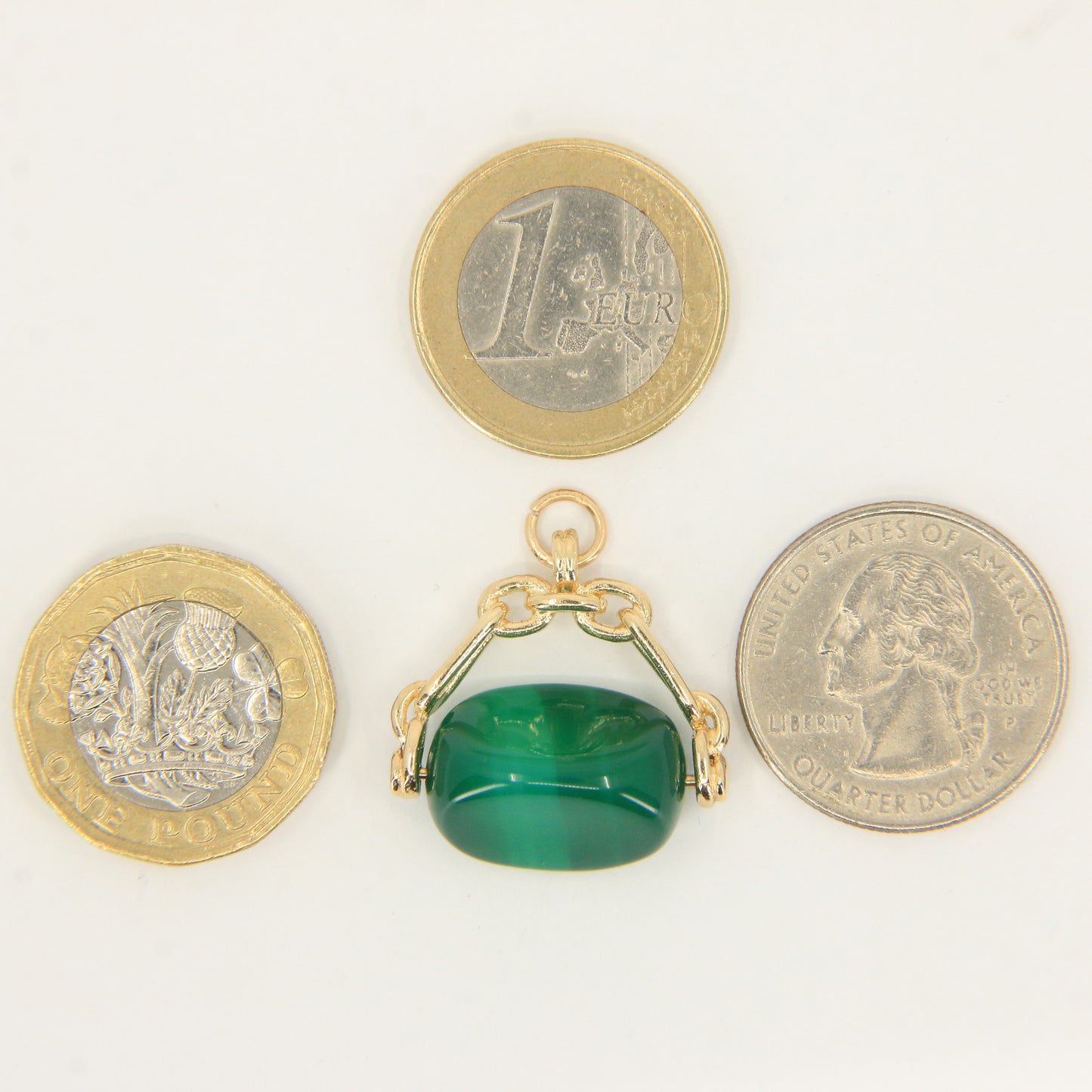 Vintage 9ct Hallmarked Gold Spinner Pendant – Malachite Fob Charm