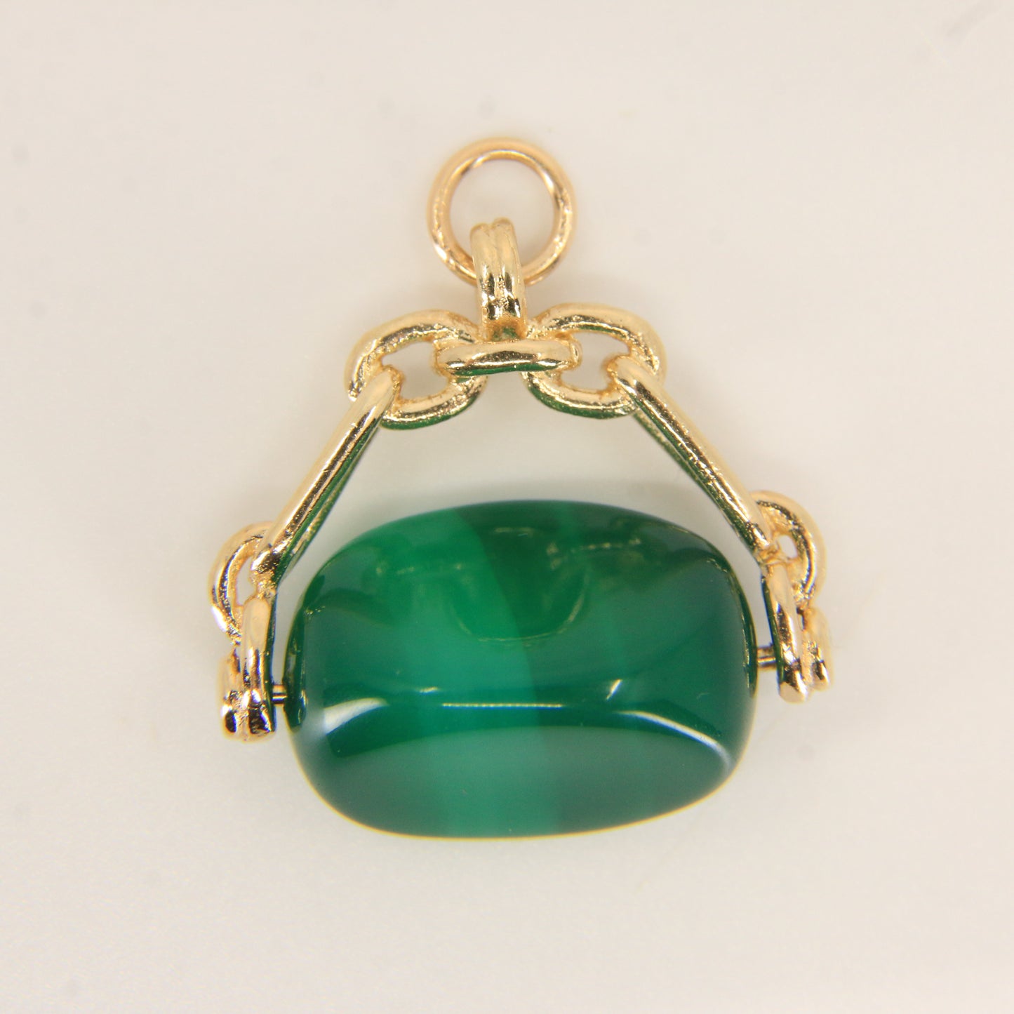 Vintage 9ct Hallmarked Gold Spinner Pendant – Malachite Fob Charm