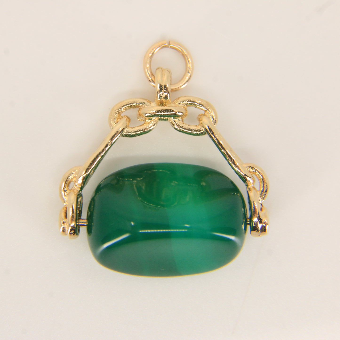 Vintage 9ct Hallmarked Gold Spinner Pendant – Malachite Fob Charm