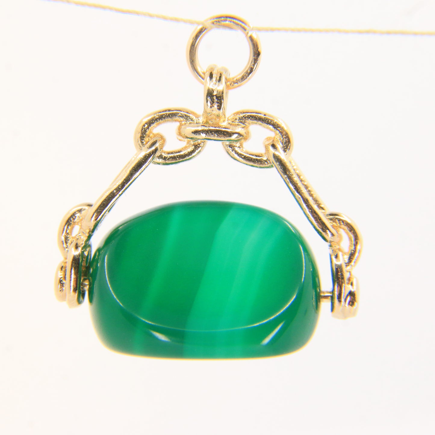 Vintage 9ct Hallmarked Gold Spinner Pendant – Malachite Fob Charm