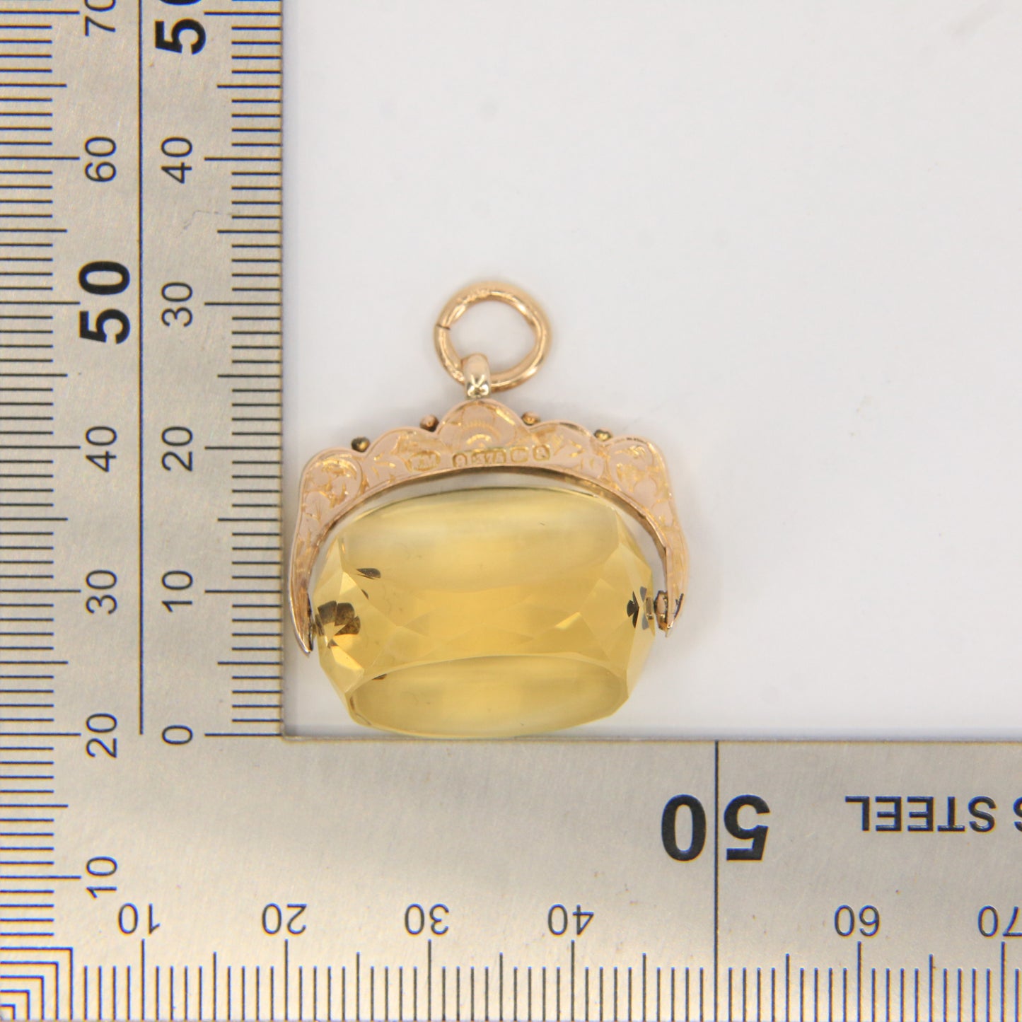 Antique 9ct Hallmarked Gold Spinner – Citrine Fob Pendant Charm