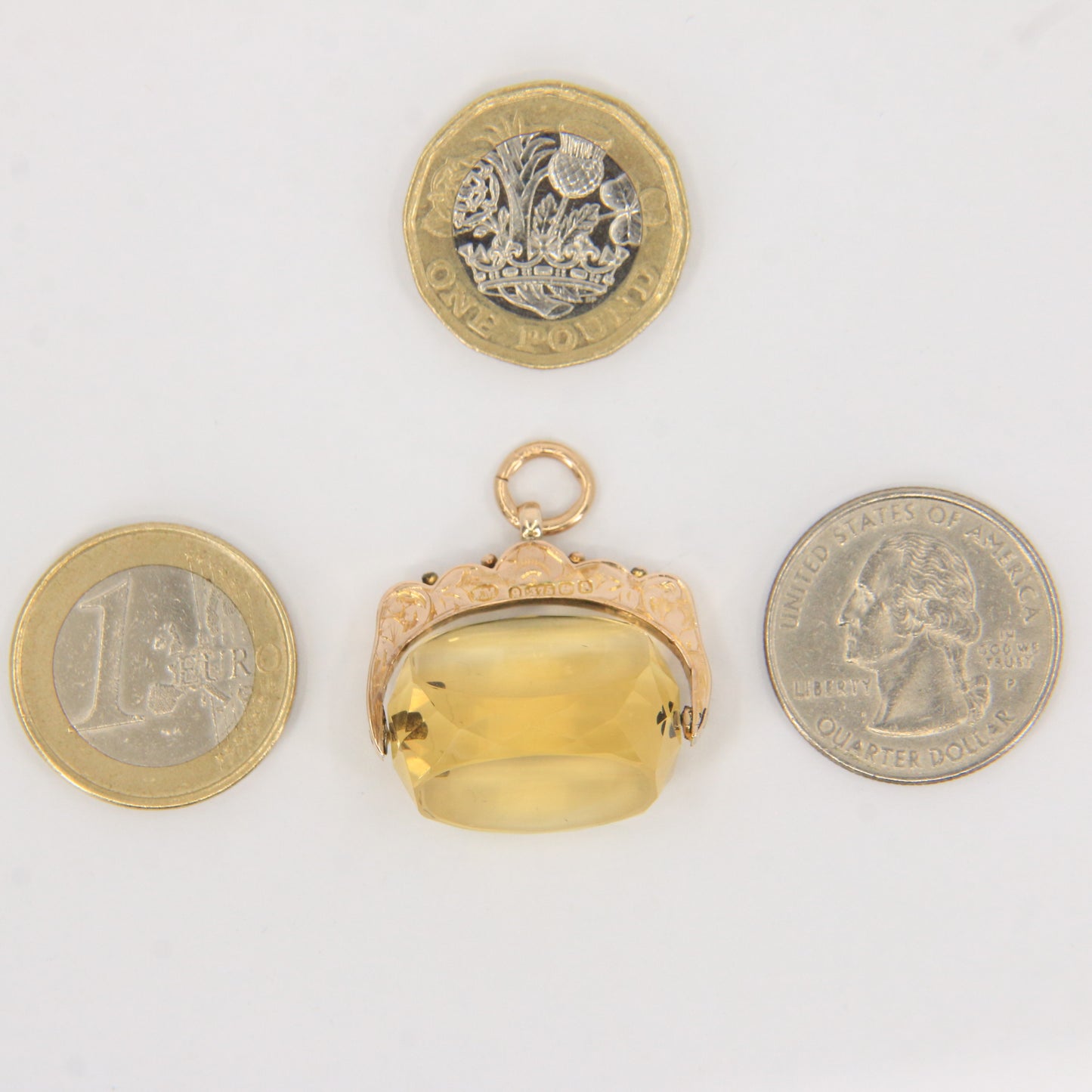 Antique 9ct Hallmarked Gold Spinner – Citrine Fob Pendant Charm
