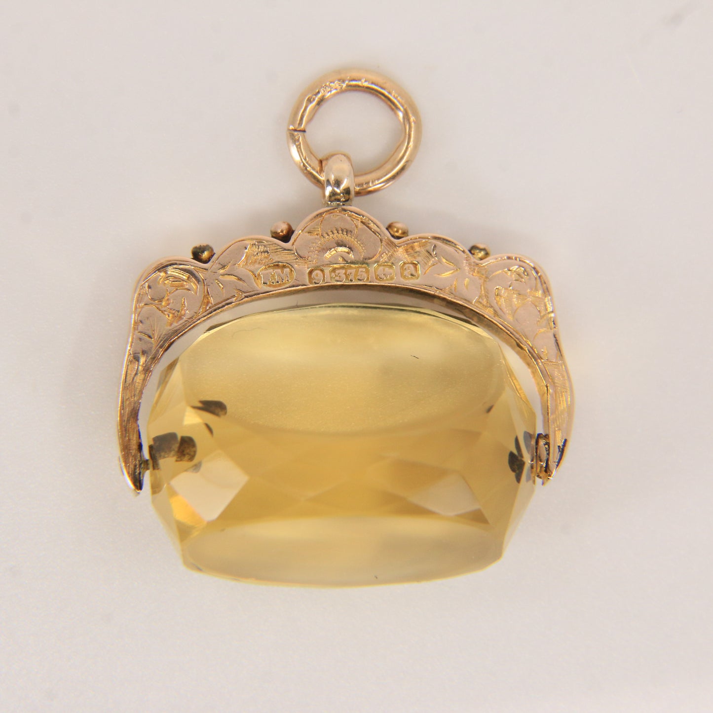 Antique 9ct Hallmarked Gold Spinner – Citrine Fob Pendant Charm