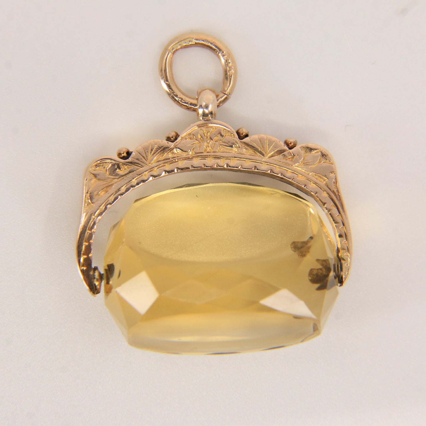 Antique 9ct Hallmarked Gold Spinner – Citrine Fob Pendant Charm