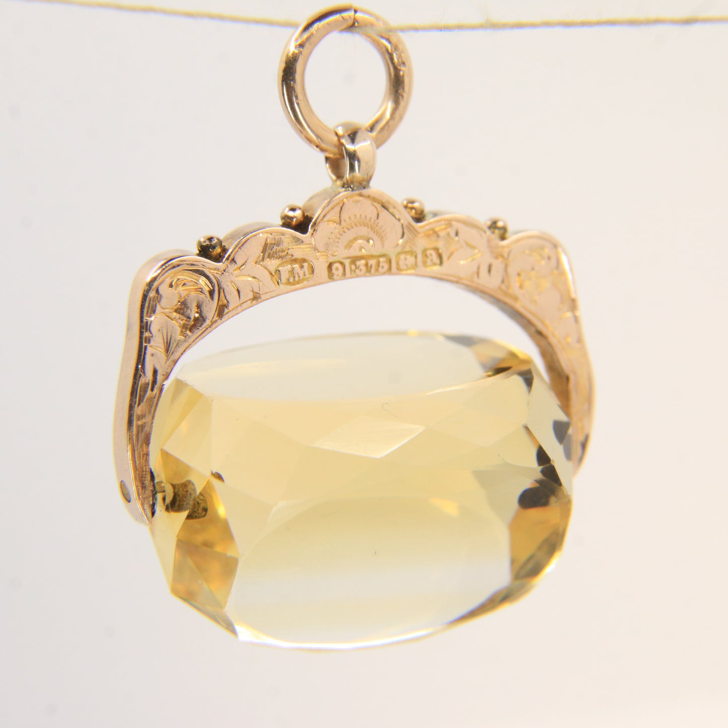 Antique 9ct Hallmarked Gold Spinner – Citrine Fob Pendant Charm