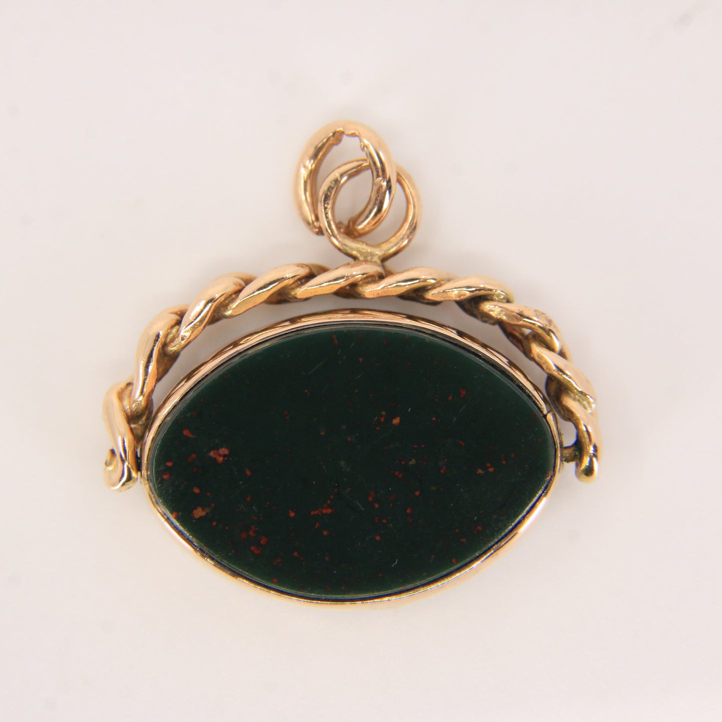 Antique 9ct Hallmarked Spinner Pendant – Bloodstone Carnelian Gold Fob Charm