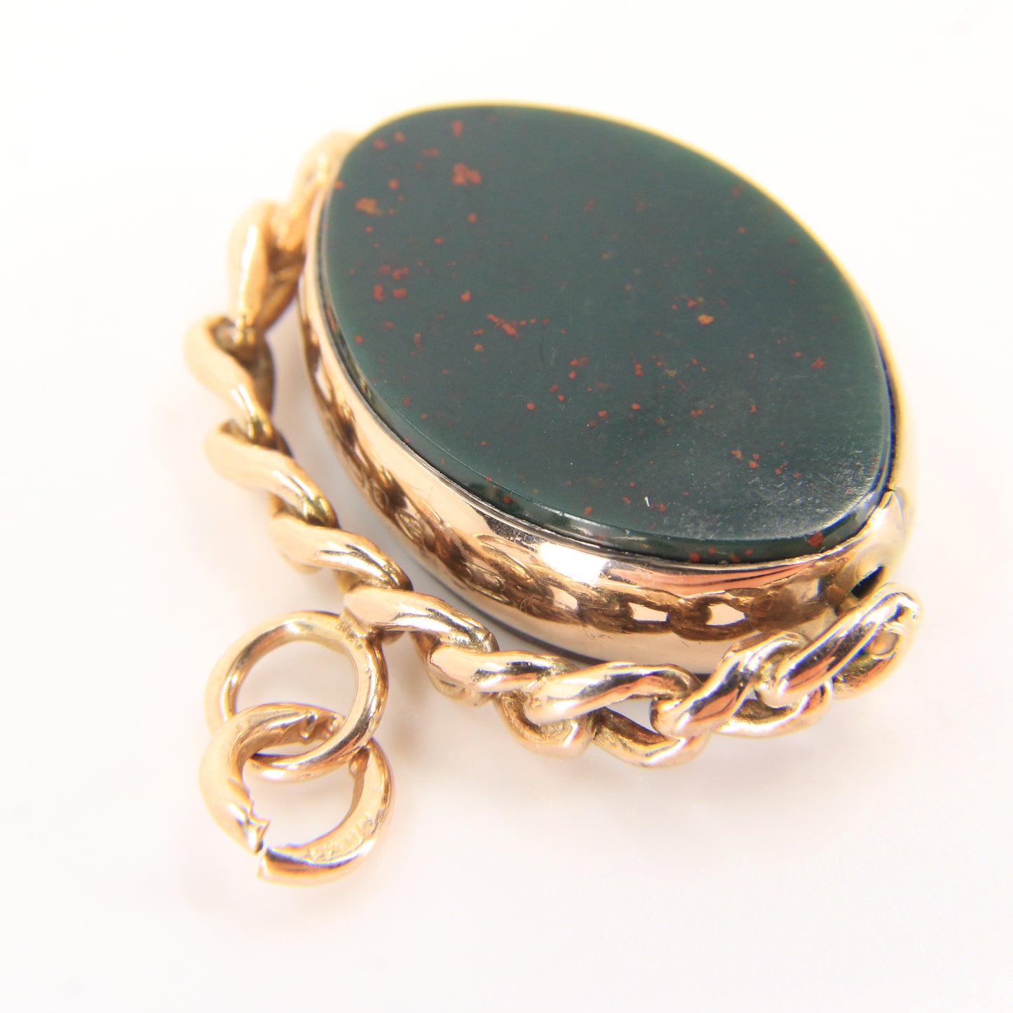 Antique 9ct Hallmarked Spinner Pendant – Bloodstone Carnelian Gold Fob Charm