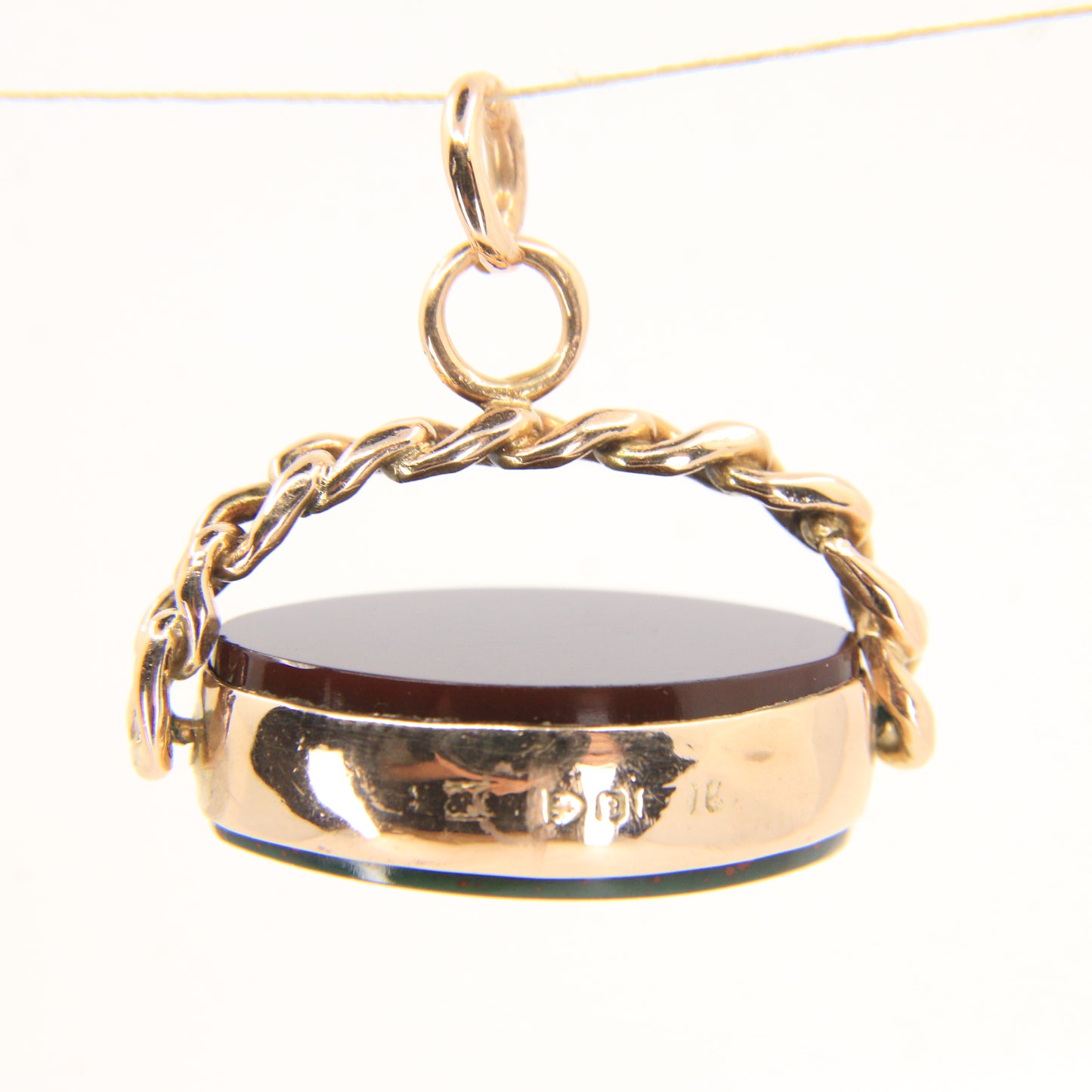 Antique 9ct Hallmarked Spinner Pendant – Bloodstone Carnelian Gold Fob Charm