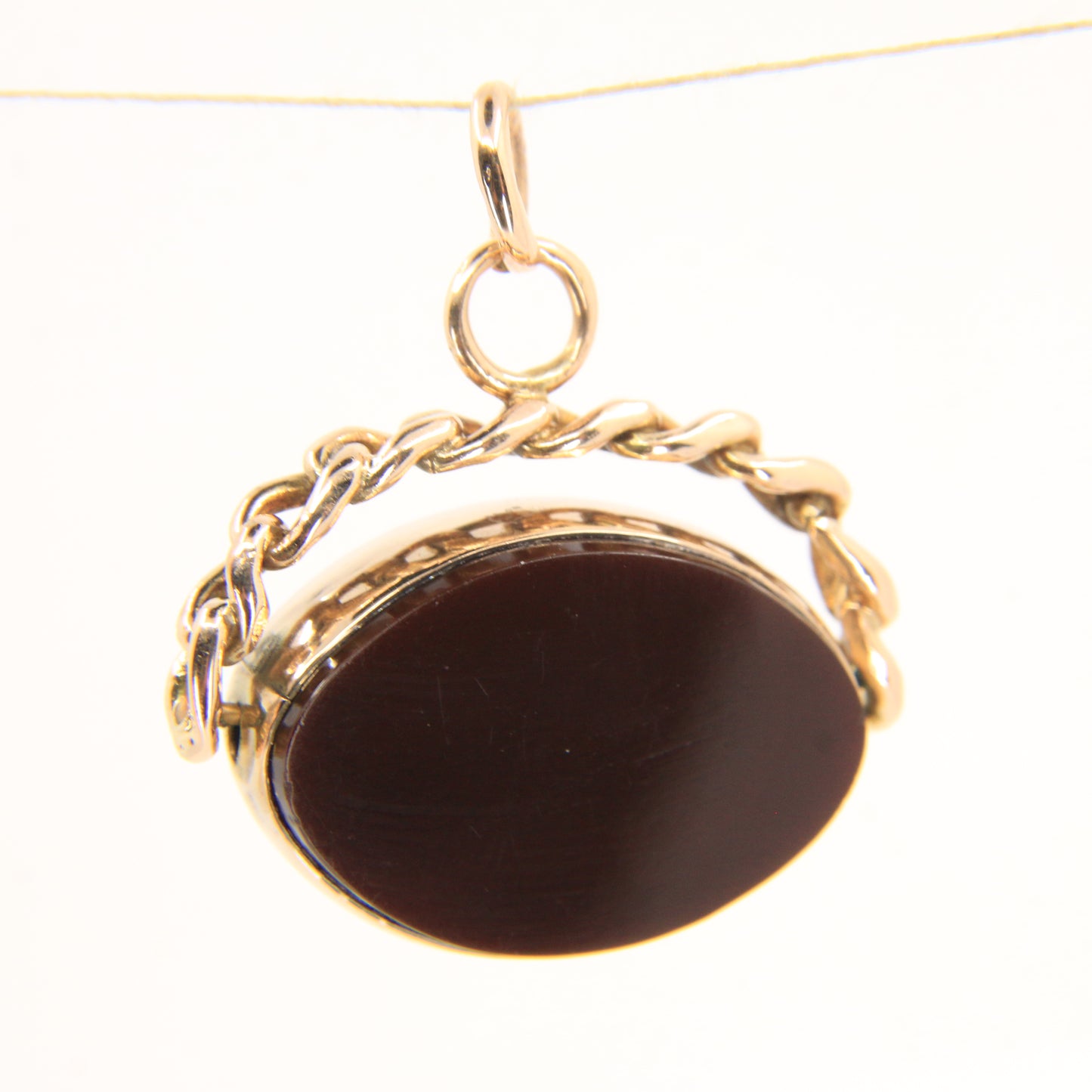 Antique 9ct Hallmarked Spinner Pendant – Bloodstone Carnelian Gold Fob Charm