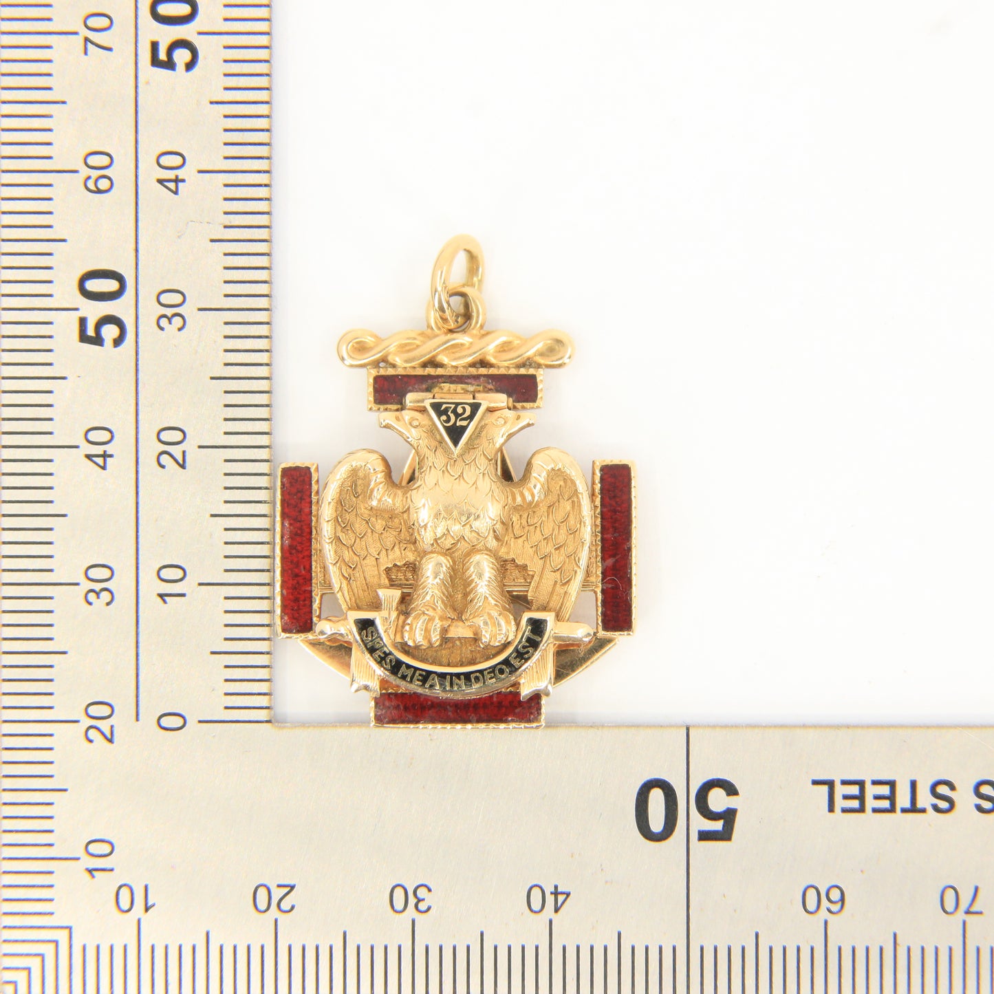 Vintage 14k Solid Gold Masonic 32nd Degree Pendant with Enamel