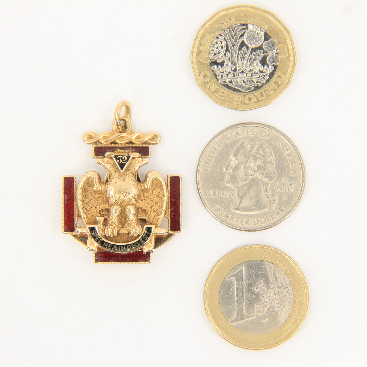Vintage 14k Solid Gold Masonic 32nd Degree Pendant with Enamel