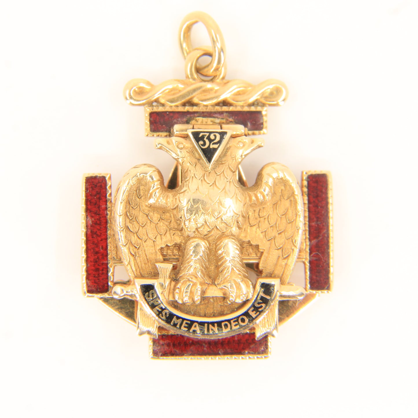 Vintage 14k Solid Gold Masonic 32nd Degree Pendant with Enamel