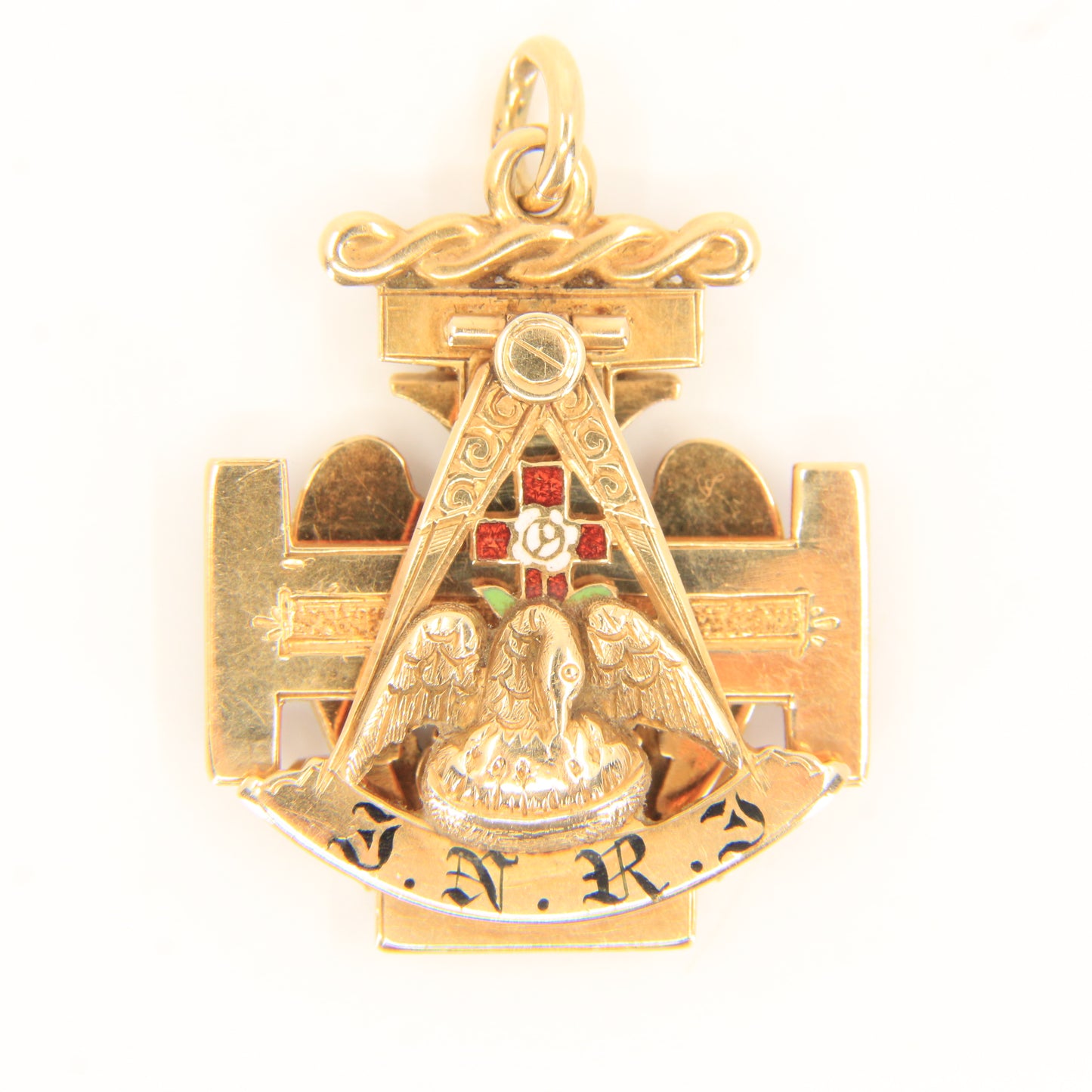 Vintage 14k Solid Gold Masonic 32nd Degree Pendant with Enamel
