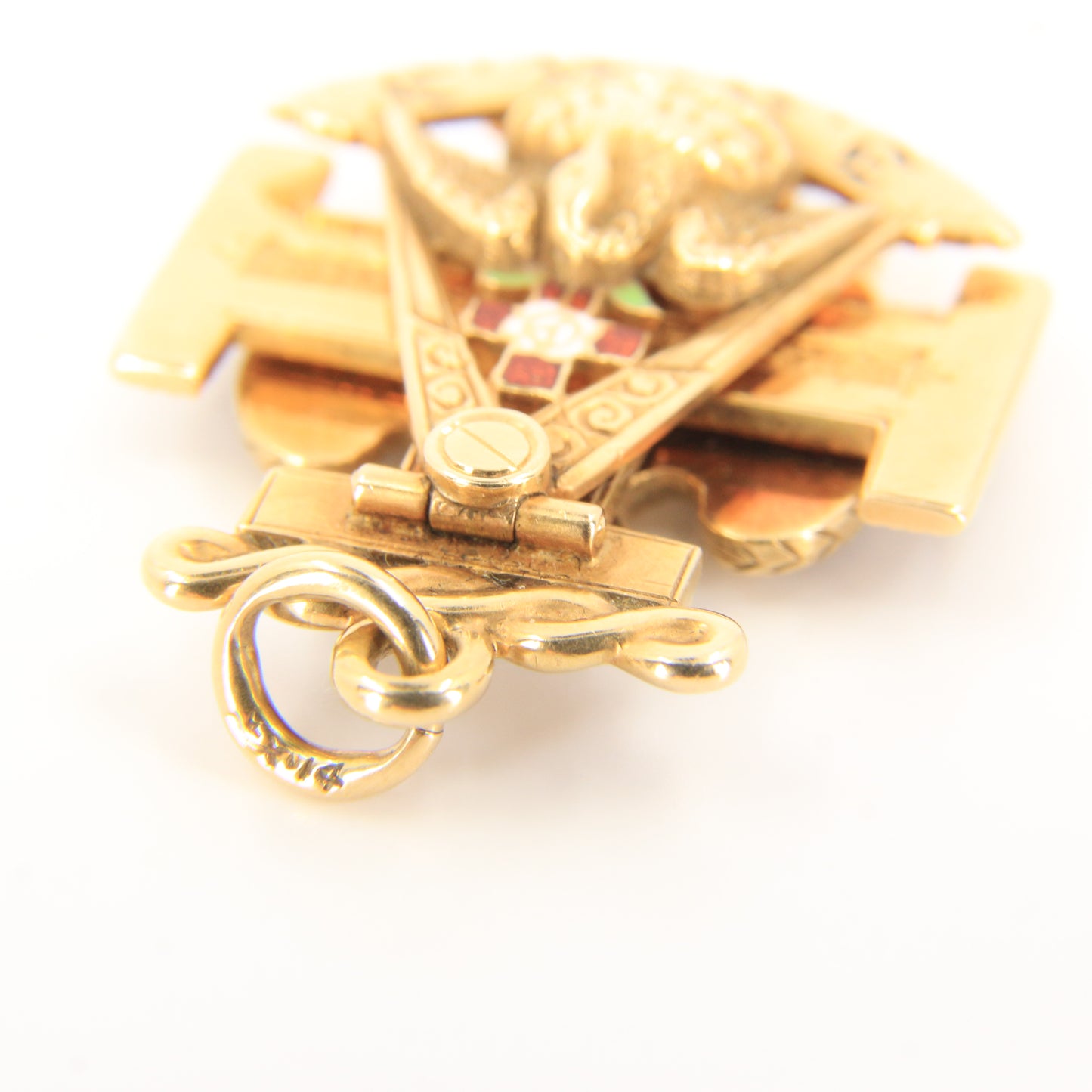 Vintage 14k Solid Gold Masonic 32nd Degree Pendant with Enamel
