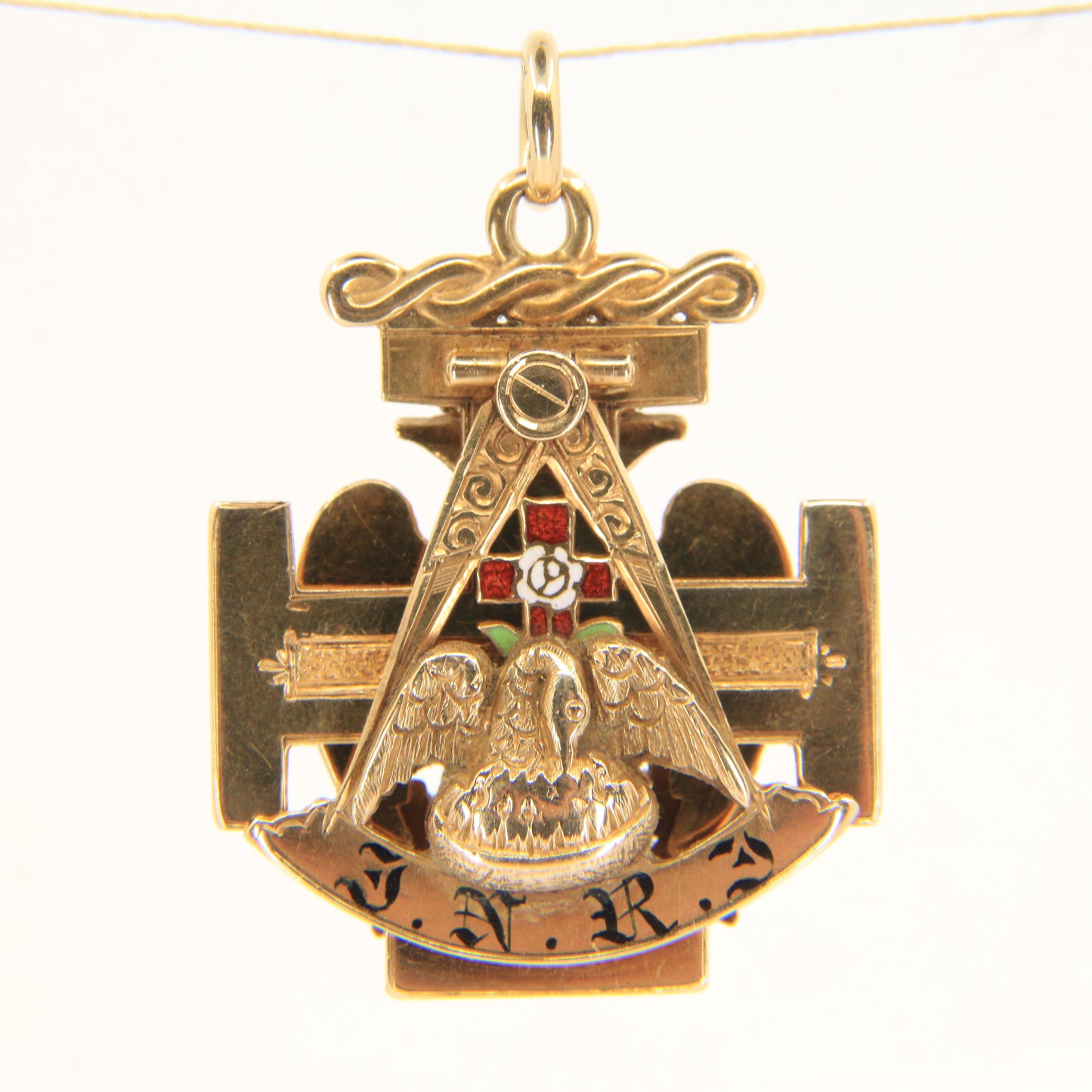 Vintage 14k Solid Gold Masonic 32nd Degree Pendant with Enamel