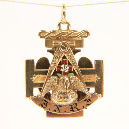 Vintage 14k Solid Gold Masonic 32nd Degree Pendant with Enamel