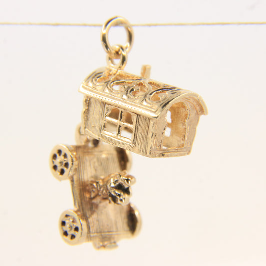 Vintage 9ct Hallmarked Gold Gypsy Wagon Charm | Opening Fortune Pendant
