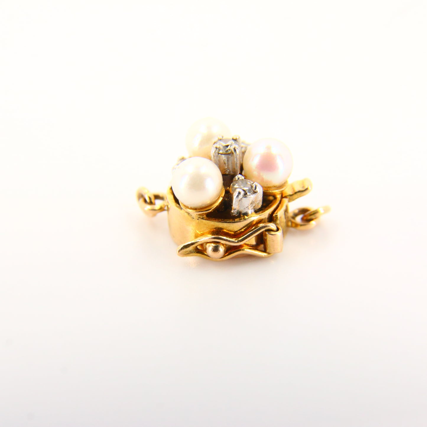 Vintage 14ct Gold Jewellery Crafts Pearl Diamond Yellow Gold Necklace Clip Clasp