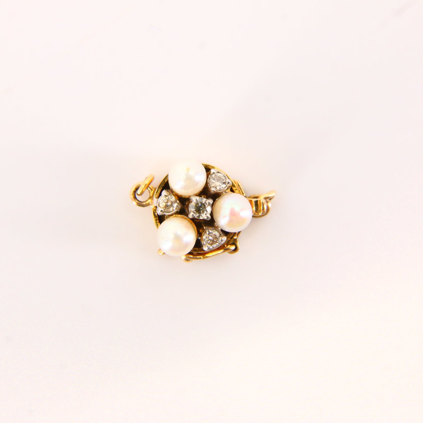 Vintage 14ct Gold Jewellery Crafts Pearl Diamond Yellow Gold Necklace Clip Clasp