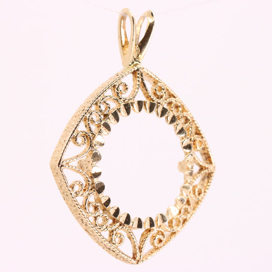 Vintage 9ct Hallmarked Gold Full Sovereign Coin Frame Mount Filigree Pendant