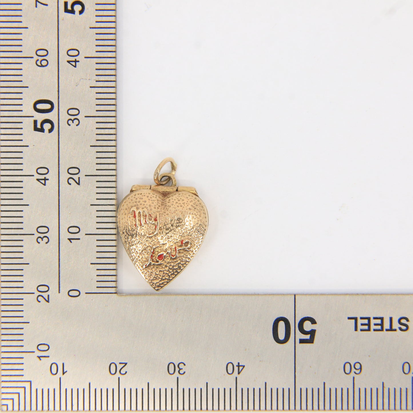 Vintage 9ct Hallmarked Gold Heart Charm – CZ Ring "My Love" Box